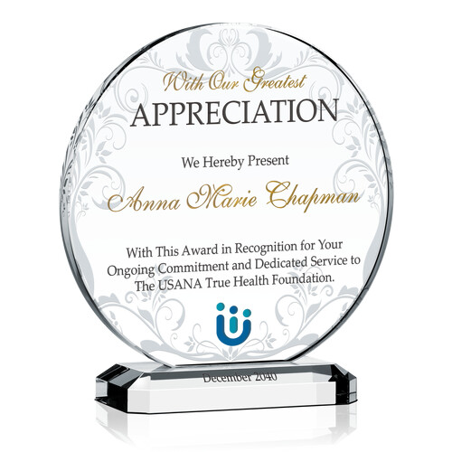 Crystal Circular-shaped Appreciation Award Plaque
