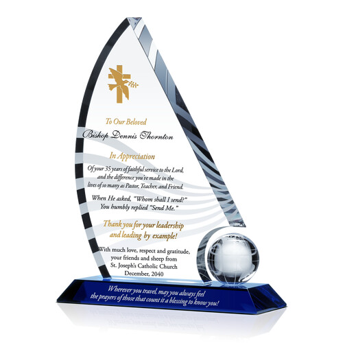 Personalized Crystal Departing Gift Plaque for Outgoing Bishops, Elders & Overseers with Thank You Wordings