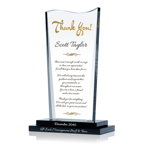 Personalized Crystal Wave Thank You Gift Plaque for Departing Coworker and Bosses with Special Appreciation