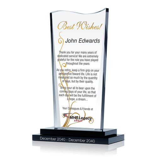 Crystal Wave Shaped Employee Retirement Award Plaque