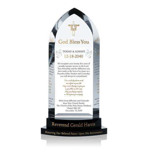 Customized Crystal Pastor Retirement Gift Plaque for Faithful Church Leaders with God's Blessings & Prayers