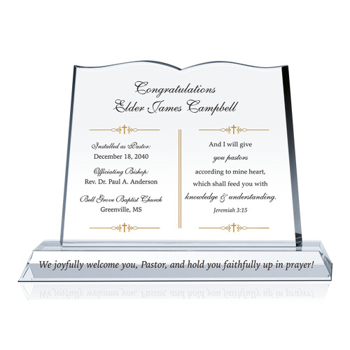 Customized Crystal Bible Pastor Installation Gift Plaque for Elders and Evangelists with Bible Verses