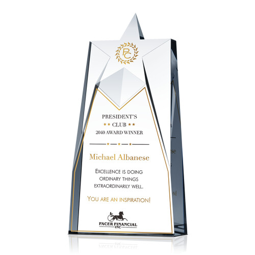 Personalized Crystal Shining Star Special Recognition Award Plaque for President's Club Winners with Inspirational Quote