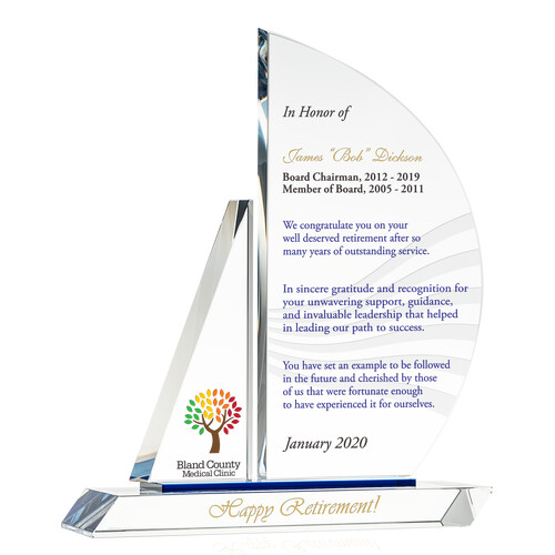 Crystal Sailboat Board Chairman Retirement Gift Plaque