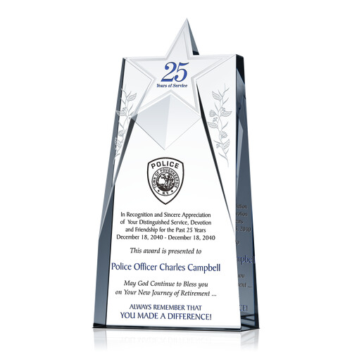 Customized Crystal Shining Star Departing Gift Plaque for Retiring Police Officers, Brothers and Sisters with Police Department Seal