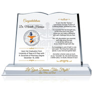 Personalized Crystal Book Shaped Pharmacist Graduation Gift Plaque